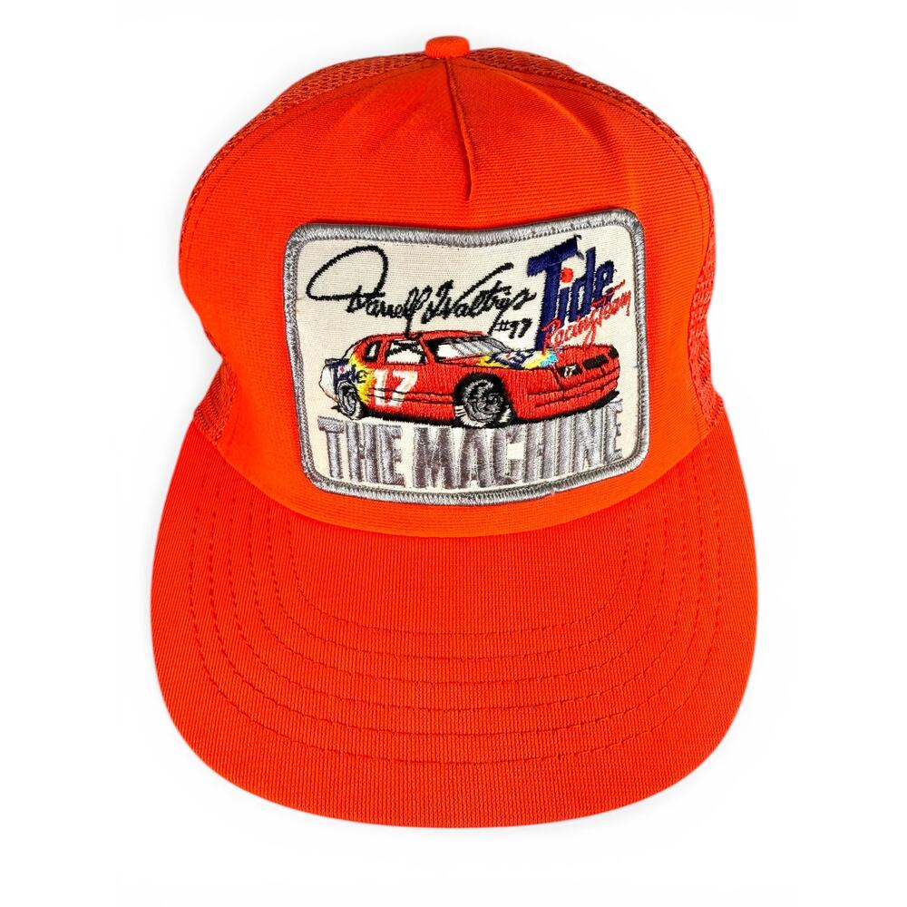 Vintage Tide Darrell Waltrip Racing Team Trucker Hat Neon Orange Mesh Snapback